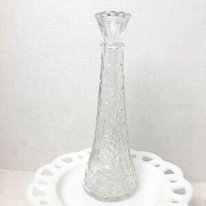 Vintage Libbey of Canada Glass Bud Vase 9" Embossed Leaf Pattern Has Stains